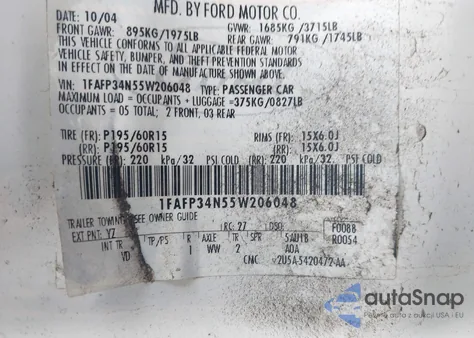 2005 Ford Focus Zx4 from USA, damaged, VIN 1FAFP34N55W206048